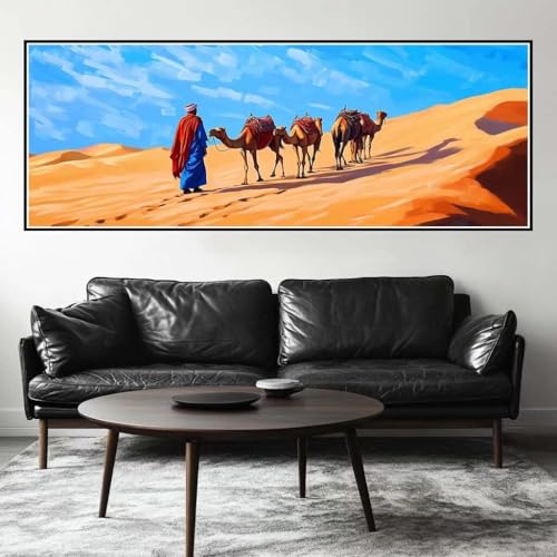 Malen Nach Zahlen Wüste Malen Nach Zahlen Erwachsene Kamel, 75x225 cm XXL Groß Acrylfarben Ölgemälde, DIY Malen Nach Zahlen Kinder Anfänger Paint by Numbers Set für Wand Dekor (Ohne Rahmen) -H484 von Kggyele