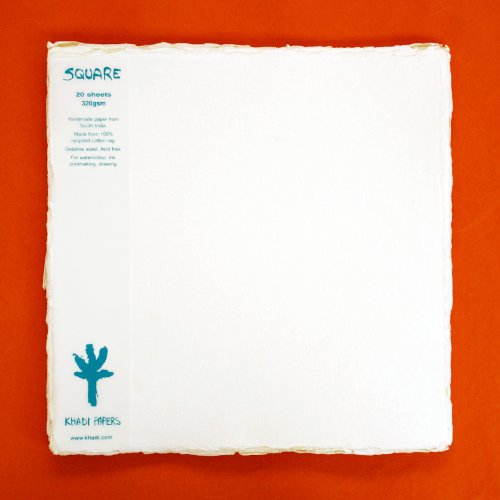 KHADI Papier-Papier, quadratisch, weiß, 20 Blatt, SP3-2W, 320 g/m², 30,5 x 30,5 cm von Khadi