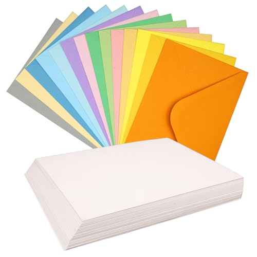 42 Stück Farbige Umschläge mit weiße Klappkarten, 130g/㎡ Farbige Briefumschläge 16 * 11cm 14 Farben, 250g/㎡ weiße Blanko-Klappkarten 15 * 10cm für Grußkarten und Einladungen 42 Stück Farbige Umschläge mit weiße Klappkarten, 130g/㎡ Farbige Briefumschläge 16 * 11cm 14 Farben, 250g/㎡ weiße Blanko-Klappkarten 15 * 10cm für Grußkarten und Einladungen von Khvaeif