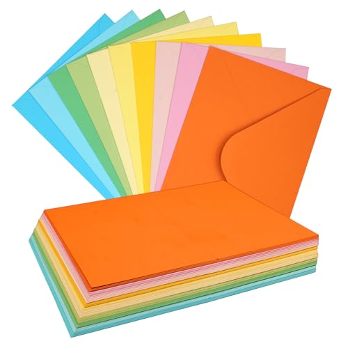 50 Stück Briefumschläge mit Klappkarte 10 Farben, 180g/㎡ Farbige Briefumschläge 16 * 11cm, 250g/㎡ Faltkarten blanko Farbige 15 * 10cm für Grußkarten und Einladungen von Khvaeif