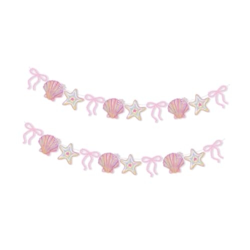 KiBcsLic 2 Stück Papier Hängedekoration Sommer Banner Muschel Girlande Stern Dekoration aus Umweltfreundlichem Papier für Meerjungfrau Mottoparty Balkon, Rosa von KiBcsLic