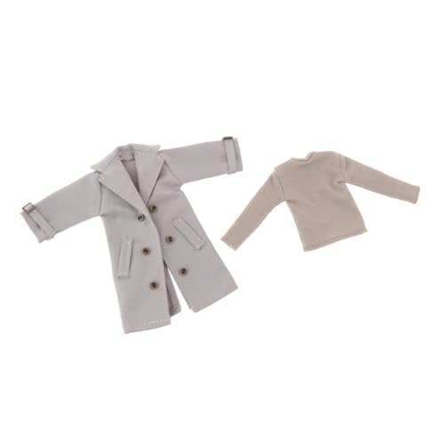 KiBcsLic 2 Stücke Actionfigur Kleidung Modischer Trenchcoat mit Jacke Langarmhemd Und Outfit für 6 Zoll Männliche Puppen Aus Stoff für Spielsets Und Als Gesch, Grau von KiBcsLic