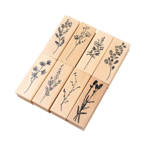 KiBcsLic 8 Teiliges Botanisches Stempelset Aus Holz Und Gummi, 8 Verschiedene Muster für Sammelalben von KiBcsLic