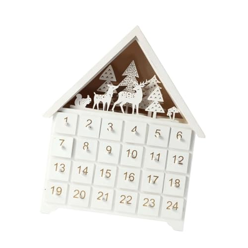 KiBcsLic Adventskalender Holz Adventskalenderhaus LED Dekoration Schubladen Hausförmiger Kalender Weihnachtsdeko Aus Holz mit Warmem Licht für Wohnzimmer SCHL von KiBcsLic