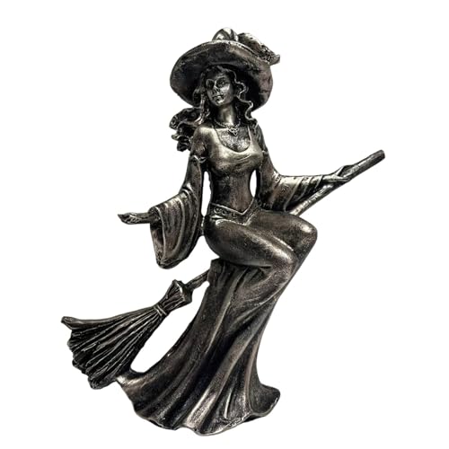 KiBcsLic Hexenfigur für Die Halloween Dekoration Hexenstatue Tischfigur Und Kunsthandwerk Aus Harz Als Einzigartige Ergänzung für Esstisch Kaminsims Und Als G, Riding A Broom von KiBcsLic