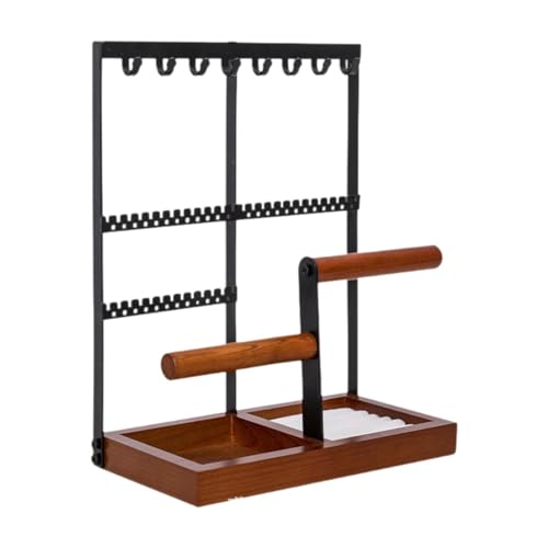 KiBcsLic Schmuck Halsketten Ohr Display mit Tablett Aufbewahrung, Ohrhalter, Modischer Halskettenhalter, Schmuckständer für Anhänger, Nussbaum von KiBcsLic