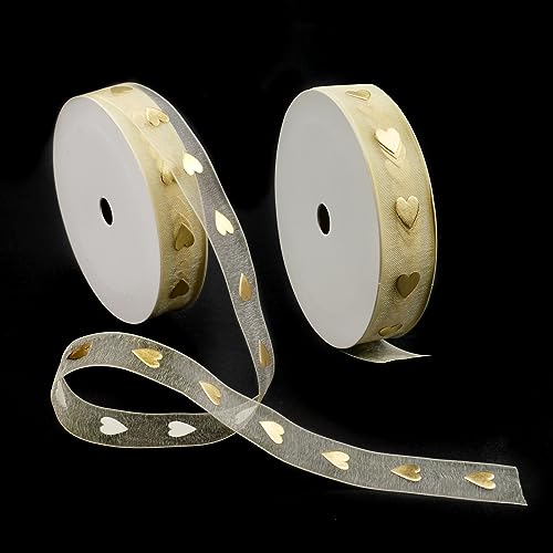 KiKiHong 2 Rollen Satinband Gold Geschenkband für Geschenk, Haarschleifen, Brautstrauß, Nähprojekte, Hochzeits Dekoration (1.5cm x 9m) von KiKiHong