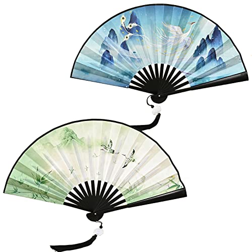 KiKiHong 2 Stück Handfächer, Chinesischer Handfächer Fächer mit Quaste, Exquisites Muster Faltfächer für Dekoration Handfächer für Eine Abkühlung im Sommer von KiKiHong