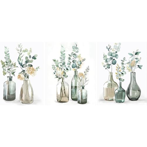 KiKiHong 3 Stück Diamond Painting Erwachsene, Diamond Painting Blumen in Vase Diamond Painting Set DIY Diamant Painting Bilder Malen Nach Zahlen für Wand Dekor 30x40cm von KiKiHong