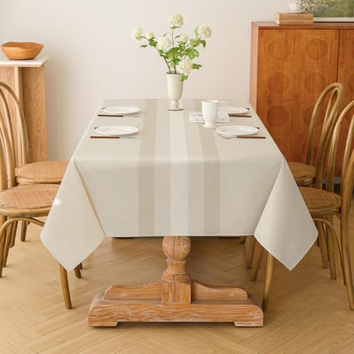 Kiatuniya Tischdecke Abwaschbar Beige Tischdecken 140x240cm Modern Streifen-Muster Polyester Leinen-Optik Rechteckig Tischtuch Outdoor Gartentischdecke Wetterfest für Wohnzimmer, Esszimmer, Party Kiatuniya Tischdecke Abwaschbar Beige Tischdecken 140x240cm Modern Streifen-Muster Polyester Leinen-Optik Rechteckig Tischtuch Outdoor Gartentischdecke Wetterfest für Wohnzimmer, Esszimmer, Party von Kiatuniya