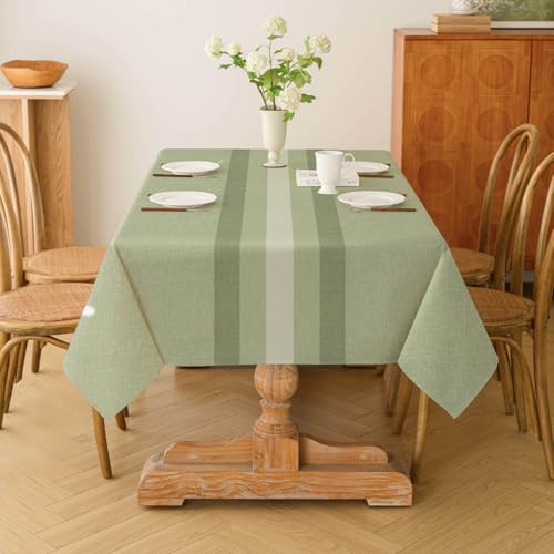Kiatuniya Tischdecke Abwaschbar Grün Tischdecken 140x200cm Modern Streifen-Muster Polyester Leinen-Optik Rechteckig Tischtuch Outdoor Gartentischdecke Wetterfest für Wohnzimmer, Esszimmer, Party von Kiatuniya