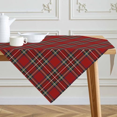 Kiatuniya Tischdecke Weihnachten Mitteldecke Kariert Rot Weihnachtstischdecke Modern Saisonnal Leinenoptik Weihnachtstischdecken Tischwäsche Winter Küche Tisch Dekoration Party Dekor 100x100 cm von Kiatuniya