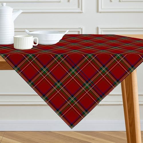 Kiatuniya Tischdecke Weihnachten Mitteldecke Kariert Rot Weihnachtstischdecke Modern Saisonnal Leinenoptik Weihnachtstischdecken Tischwäsche Winter Küche Tisch Dekoration Party Dekor 120x120 cm von Kiatuniya
