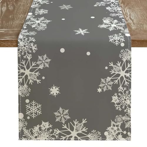 Kiatuniya Tischläufer Weihnachten Grau Weiße Weihnachtstischläufer Modern Schneeflocken Winter Weihnachtsdeko Tisch Weihnachtstischdecke Klein Table Runner für Küche Party Tischdeko 40x140 cm von Kiatuniya