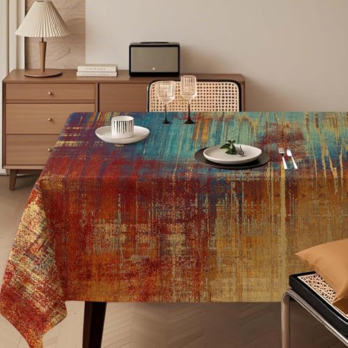 Tischdecke Modern 140x200 cm Orange Bunt Kunst Gemälde Tischdecke Abwaschbar Rechteck Tablecloth Dekoration Aesthetic Tischdecken für Herbst Winter Party Hochzeiten Feiertage Geburtstag von Kiatuniya