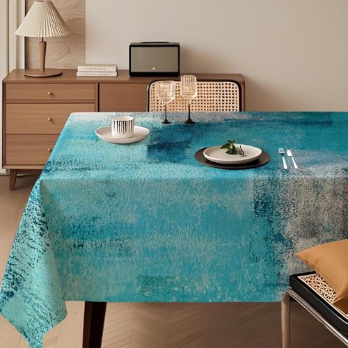 Tischdecke Modern 140x200 cm Türkis Kunst Gemälde Tischdecke Abwaschbar Rechteck Tablecloth Dekoration Aesthetic Tischdecken für Herbst Winter Party Hochzeiten Feiertage Geburtstag von Kiatuniya