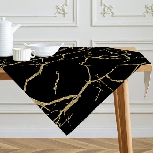 Tischdecke Schwarz und Gold Mittelläufer Moderne Tischdecken mit Marmorstruktur Abstraktes Leinen Tischdekoration für Die Küche im Innenbereich Winter Frühling Feiertags Partydekor 100 x 100 cm Tischdecke Schwarz und Gold Mittelläufer Moderne Tischdecken mit Marmorstruktur Abstraktes Leinen Tischdekoration für Die Küche im Innenbereich Winter Frühling Feiertags Partydekor 100 x 100 cm von Kiatuniya