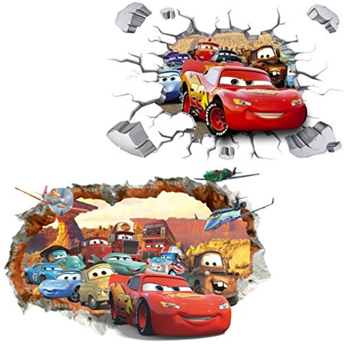 Kibi 2PCS 3D Aufkleber Cars Wandtattoo Cars Wandaufkleber Cars 3 Wandsticker Cars Wandtattoo Cars Kinderzimmer, Dekoration Abnehmbare Aufkleber Wall stickers XXL von Kibi Store