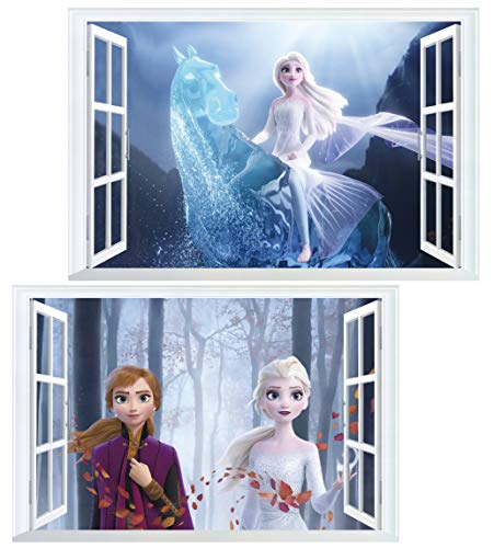 Kibi 2PCS Wandtattoo Frozen Wandtattoo Eiskönigin (Frozen) Elsa und Anna Wandsticker Frozen Disney für Kinderzimmer Living Room Removable Prinzessin Elsa Anna Wandtattoo Kinderzimmer Frozen Olaf von Kibi Store