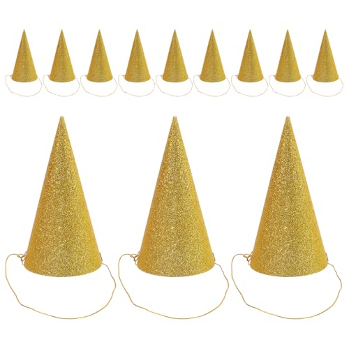 Kichvoe 12 Glitzernde Partyhüte In Kegelform Dreieckige Geburtstagshüte Für Partydekorationen Golden von Kichvoe
