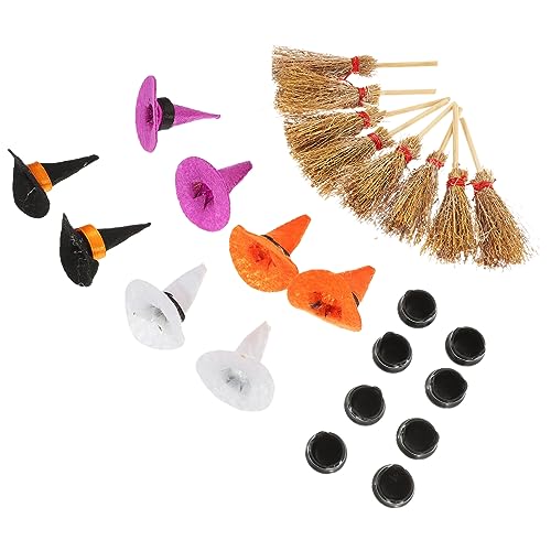 Kichvoe 1satz Miniatur Hexenhüte Und Besen Set Für Halloween Teiliges DIY Bastelzubehör Für Puppen Und Mini Häuser Dekoration Für Partys Und Kreative Projekte von Kichvoe