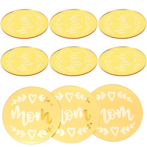 Kichvoe 20 Stück „Happy Mothers Day“ Acryl-Cupcake-Topper Runder Spiegel Graviert Kuchen-Dessert-Topper Dekorationen Kuchenscheiben-Charms Für Den Muttertag Golden von Kichvoe