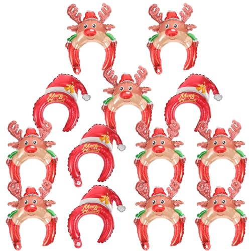 Kichvoe 20 Stück Weihnachtsballon-Stirnbänder Aufblasbare Weihnachts-Folienballon-Haarbänder Rentier-Weihnachtskopf-Boppers Kopfbedeckung Weihnachtsmütze Für Karneval Urlaub Party von Kichvoe