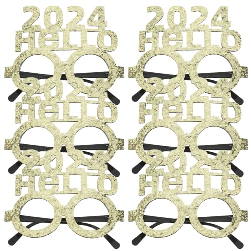 Kichvoe 2024-Brille 6 Stück 2024-Silvesterbrille Glitzernde Zahlenbrille Hallo-Neujahrs-Partyzubehör Ausgefallene Lustige Sonnenbrille Für Abschlussfeier Foto-Requisiten Gold von Kichvoe