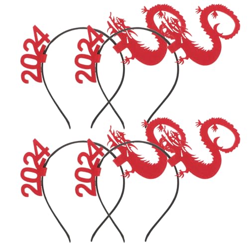 Kichvoe 2024 Chinesisches Neujahrs-Stirnband: 4-Teiliges Tierkreis-Jahr Des Drachen-Stirnbands Frühlingsfest-Haarreifen Neujahrs-Tiara Krone Partygeschenk von Kichvoe