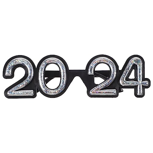Kichvoe 2024 Neujahr Glitzer-Brillen 2024 Zahlen-Brillengestell Silvester-Party-Brillen-Requisiten Weihnachts-Brillengestell Für Urlaub Partygeschenke Zubehör Silber von Kichvoe