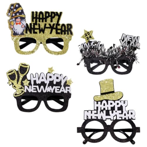 Kichvoe 2024 Silvester-Brille 4 Stück Frohes Neues Jahr Zwerg-Brille Party-Brille Brille 2024 Silvester Heiligabend-Dekoration von Kichvoe