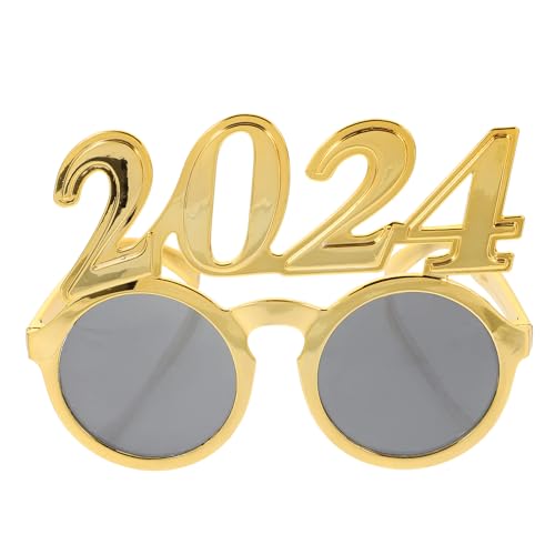Kichvoe 2024 Silvesterbrille Kunststoff 2024 Silvesterpartybrille Abschlussbrille Für 2024 Party Silvesterkostümbrille Foto-Requisiten Golden von Kichvoe