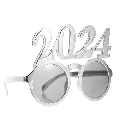 Kichvoe 2024 Silvesterbrille Kunststoff 2024 Silvesterpartybrille Abschlussbrille Für 2024 Party Silvesterkostümbrille Foto-Requisiten Silber von Kichvoe