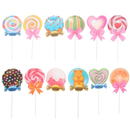Kichvoe 48 Stück Runde Lollipop-Kuchenaufsätze Niedliche Bunte Wirbel-Süßigkeiten-Cupcake-Aufsätze Dessert-Kuchendekoration Für Candyland-Motto-Geburtstagsparty von Kichvoe