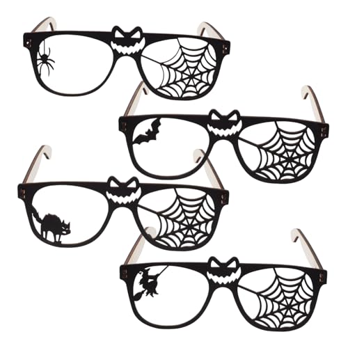 Kichvoe 4Stücke Teiliges Halloween Partybrillen mit Einzigartigen Motiven Dekorative Brillen für Karneval Lustige Foto Requisiten mit Spinnen Fledermäusen Schwarzen Katzen und Hexen von Kichvoe