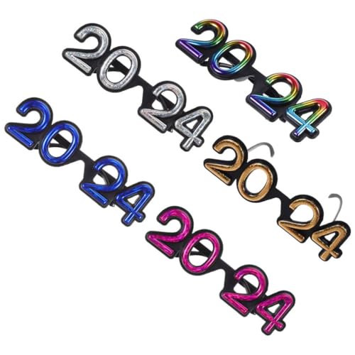 Kichvoe 5 Stück Neujahrsparty-Brillen Glitzernde 2024-Zahlengläser Neujahrsspaß-Kostümbrillen Für Fotografie-Requisiten Silvester-Partyzubehör von Kichvoe