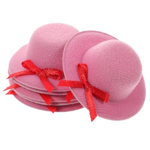 Kichvoe 6 Stück Miniatur Hüte mit Schleife Filzartige Mini Mützen für Puppen Leichte und Stabile Bastelaccessoires Dekoration für Puppenhaus Party und Diy Projekte Zartes Rosa von Kichvoe