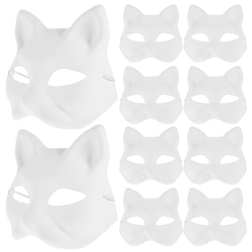 Kichvoe Blanko-Katzenmasken 20 Stück Weiße Fuchs-Papiermasken Mache-Masken Dekorationsmasken Bemaltes Gesicht Unbemalte Tiermasken von Kichvoe