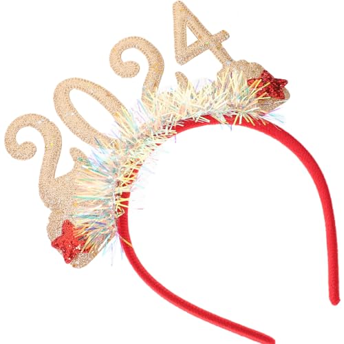 Kichvoe Frohes Neues Jahr Stirnband Tiara 2024 Silvester Haarreifen Kopfschmuck Glitzer Lametta Pailletten Stirnband Kopfbedeckung Urlaub Party Haarschmuck Golden von Kichvoe