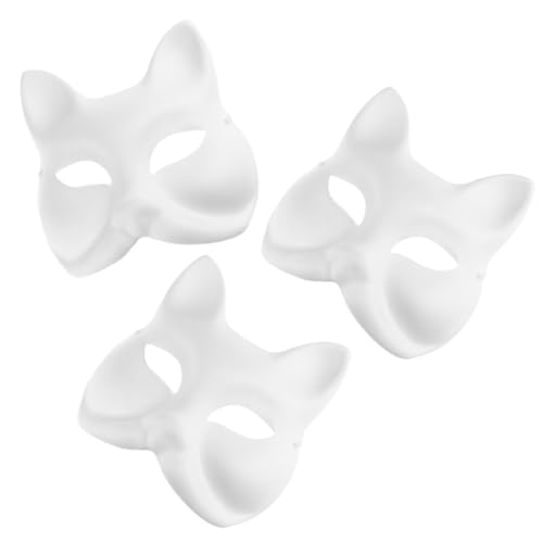 Kichvoe Katzenmaske Therian-Masken 3 Stück Weiße Fuchsmasken Blanko Kunsthandwerk Diy Halloween-Maske Tierhalbgesichtsmasken Maskerade Cosplay-Party von Kichvoe