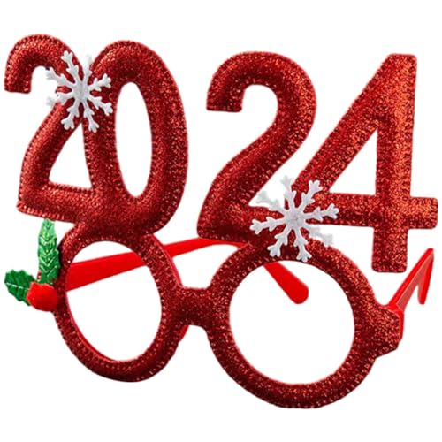 Kichvoe Weihnachtsglitzerbrille 2024 Weihnachtsbrillengestell 2024 Zahlenbrille Weihnachtskostümbrille Kreative Lustige Brille Für Weihnachtspartybevorzugungen Rot von Kichvoe