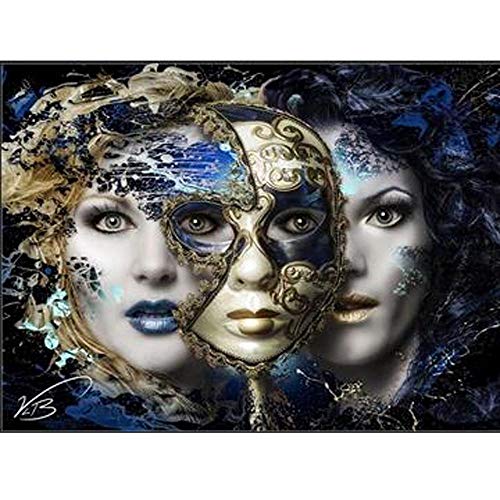 Diamond Painting Maske Frau Nummer Mosaic Arts Craft Großes Bilder Für Home Wand Decor Crystal Strass Stickerei Kits Full Drill 5D DIY Kreuzstich,Runder Diamant,40X30Cm von Kicuy
