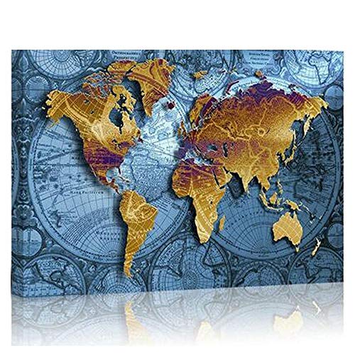 Diamond Painting Weltkarte Für Home Wand Decor Nummer Mosaic Crystal Strass Stickerei 5D DIY Kreuzstich Kits Full Drill Arts Craft Großes Bilder,Runder Diamant,80X60Cm von Kicuy