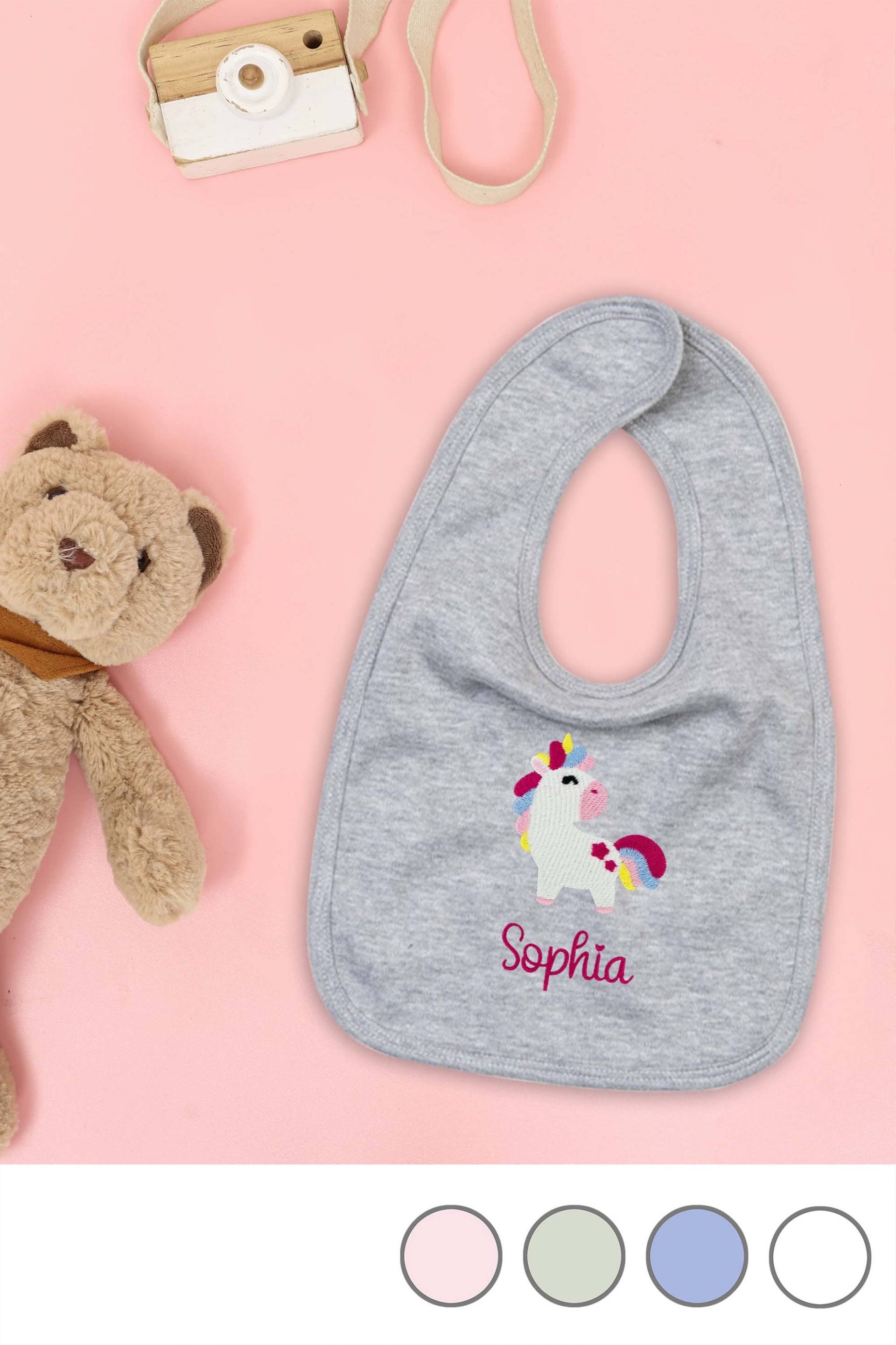 Lätzchen Für Babys Aus Bio-Baumwolle Bestickt Mit Einhorn Und Wunschtext Lätzchen Für Babys Aus Bio-Baumwolle Bestickt Mit Einhorn Und Wunschtext von KiddiezDE