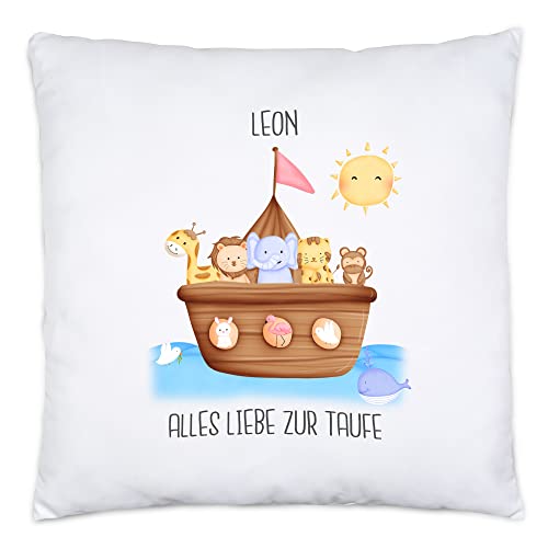 Kiddle-Design Kissen Taufe Personalisiert Taufgeschenk Arche Noah Junge Mädchen Patenkind Glückwünsche zur Taufe Geschenk zur Taufe von Kiddle-Design