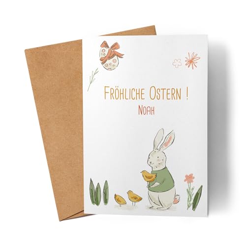 Kiddle-Design Personalisierte Osterkarte mit Namen & Text – Ostermotiv mit Hase Klappkarte für Ostergrüße Karte zu Ostern Oster Grußkarte von Kiddle-Design