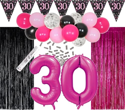 30. Geburtstag Backdrop Party Deko Set in Pink & Schwarz von Kids Party World