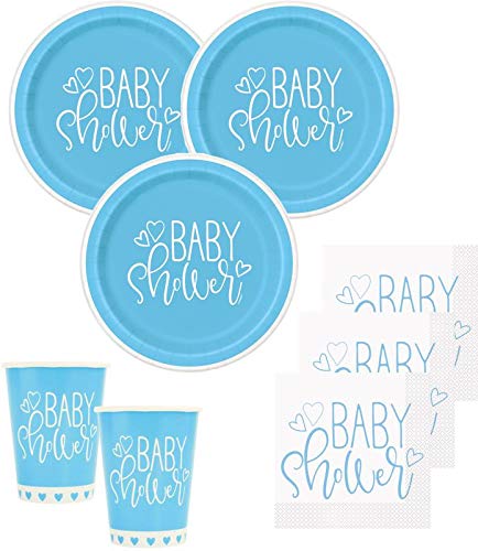 Baby Shower Herzchen in Hellblau Party Deko Set 32 Teile für 8 Personen von Kids Party World