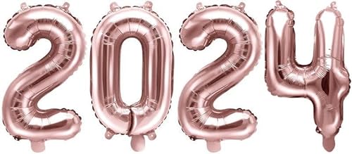 Folien Ballon Zahl 2024 in Rosegold - XXL Riesenzahl 86 cm zum Silvester, Neujahr, Jahreszahl von Kids Party World