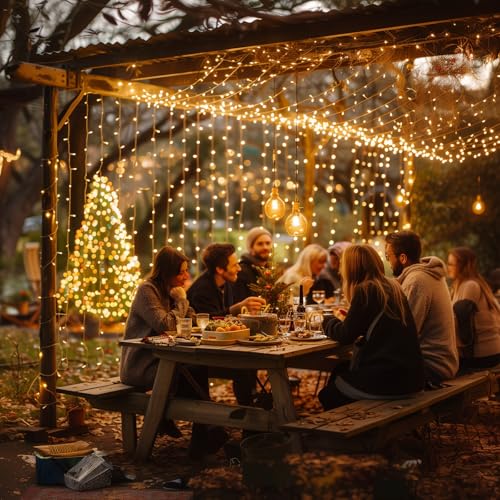 Lichterketten Vorhang 5M，200 LED Lichterkette Vorhang，Lichterkette Wand mit Stecker，Fernbedienung，Wasserdicht，8 Modi，Timer，Lichtervorhang für Aussen Innen Garten Fenster Hochzeit Weihnachtsdeko von Kidsbuddy